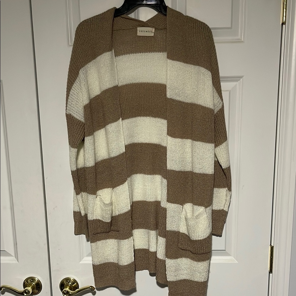 Brown and Cream oversized Striped Cardigan Sweater